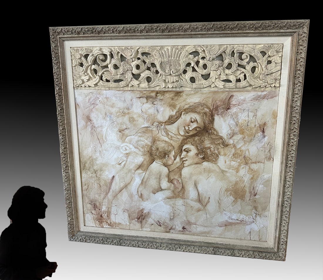 HUGE FRANCOIS FRESSINIER PAINTING OF HAPPY FAMILY (1 of 4)