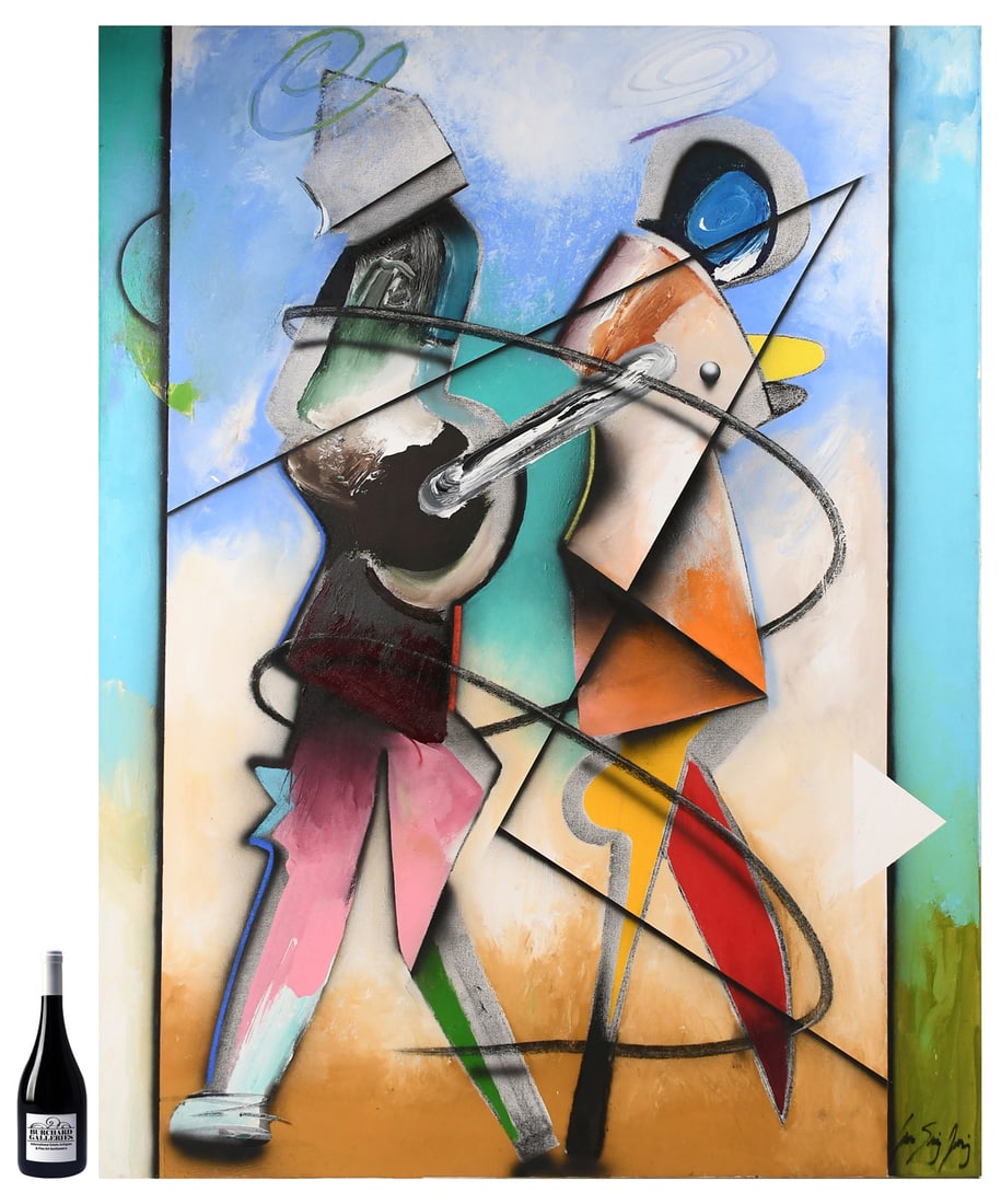 HUGE ABSTRACT JUAN SANCHEZ JUAREZ PAINTING: SANCHEZ, Juan Manuel, (Argentinian/Canadian, 1930-2016): "Hermanas", Oil/Canvas, 66" x 52", signed lower right, titled verso, unframed.