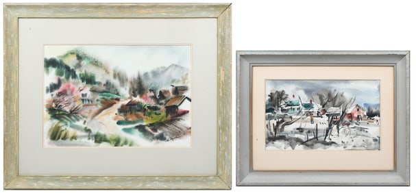 TWO ATSUSHI KIKUCHI WATERCOLOR PAINTINGS