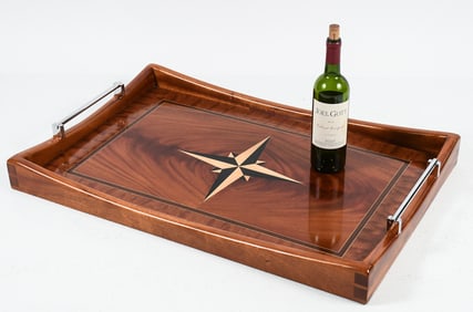 COMPASS INLAID MAHOGANY BUTLER'S / OTTOMAN TRAY
