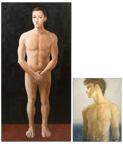 TWO YOUNG MALE NUDE PAINTINGS BY ILIR POJANI