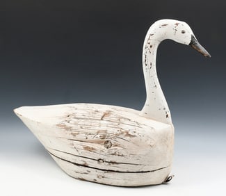 FRED SCHEIBER CARVED & PAINTED FOLK ART SWAN DECOY