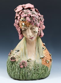 JULIE KESSLER GLAZED FIGURAL LIDDED VASE