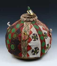 YORUBA WEST AFRICAN TRIBAL FIGURAL BEADED BASKET