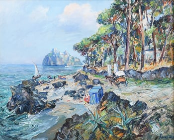 ILLEGIBLY SIGNED EUROPEAN COASTAL PAINTING