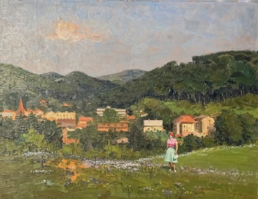 MOUSSON LANDSCAPE PAINTING WITH FEMALE FIGURE