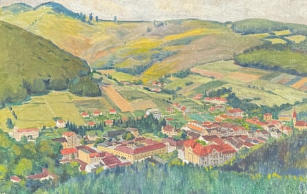 VIEW OF A EUROPEAN TOWN PAINTING
