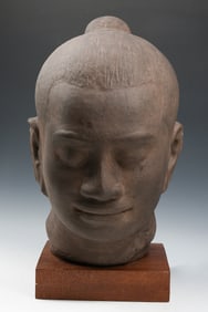 LARGE CHINESE HOLLOW CONCRETE HEAD SCULPTURE