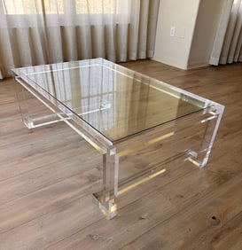INTERLUDE HOME GLASS TOP LUCITE COFFEE TABLE