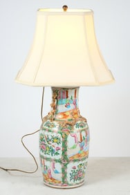 LATE 19TH-C. CHINESE ROSE MEDALLION PORCELAIN LAMP
