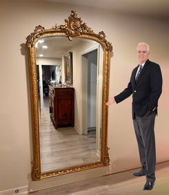 LARGE CARVED & GILT FRENCH VICTORIAN HALL MIRROR