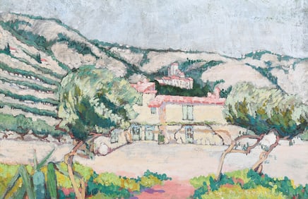 ILLEGIBLY SIGNED EUROPEAN COUNTRY ESTATE PAINTING