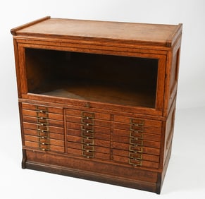 OAK CABINET W/ BARRISTER BOOKCASE