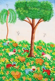 ALIX BAPTISTE HAITIAN PINEAPPLE FARMERS PAINTING