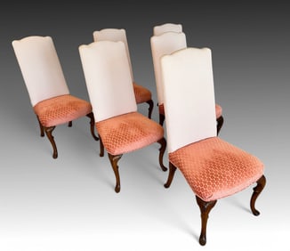 6 QUEEN ANNE STYLE CARVED DINING CHAIRS