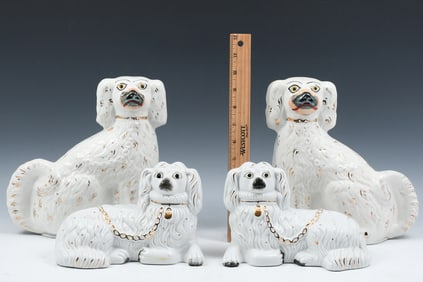 4 PC. ENGLISH STAFFORDSHIRE PORCELAIN DOGS