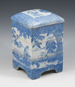 JAPANESE BLUE & WHITE FIGURAL PORCELAIN BENTO BOX