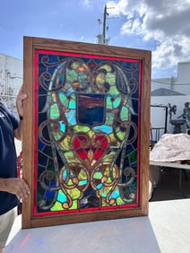 AMERICAN LEADED STAINED GLASS WINDOW