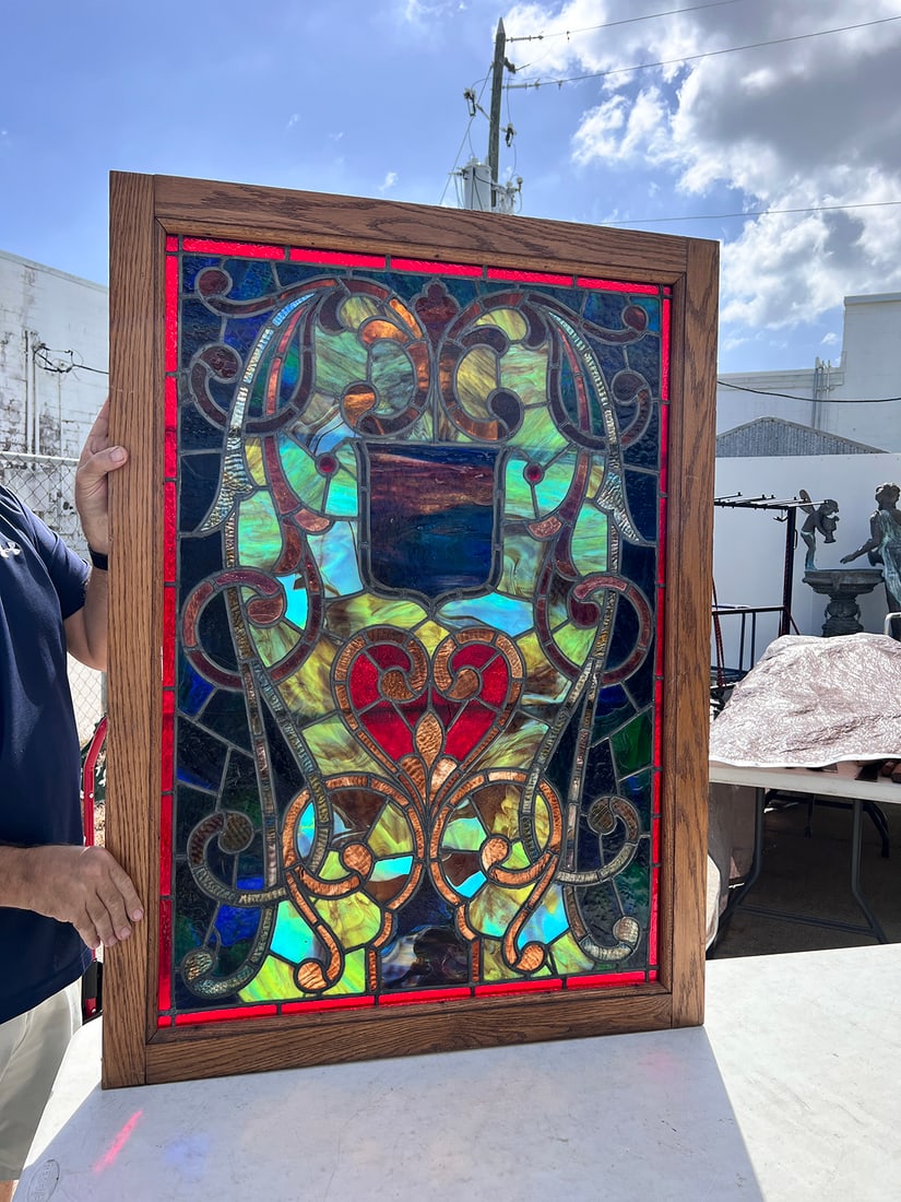 AMERICAN LEADED STAINED GLASS WINDOW (1 of 3)