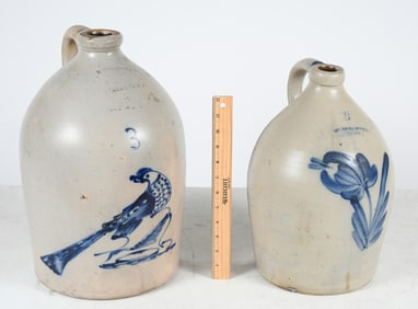 2 PC. DECORATED AMERICAN STONEWARE JUGS