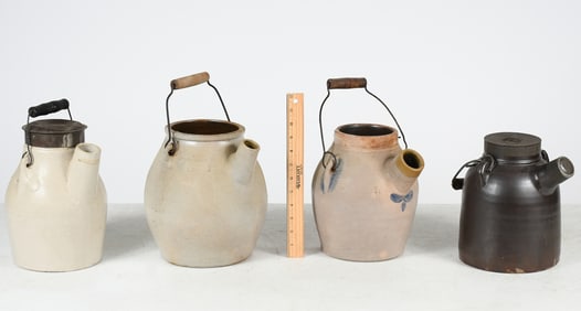 4 PC. AMERICAN STONEWARE BATTER JUGS