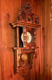 ELABORATELY CARVED FIGURAL VICTORIAN WALL CLOCK