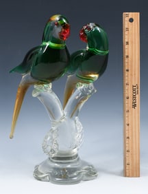 MURANO ART GLASS PARROTS SCULPTURE