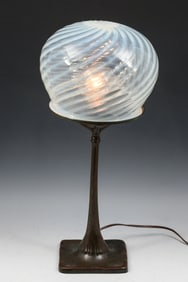 TIFFANY STUDIOS BRONZE LAMP BASE W/ GLASS SHADE