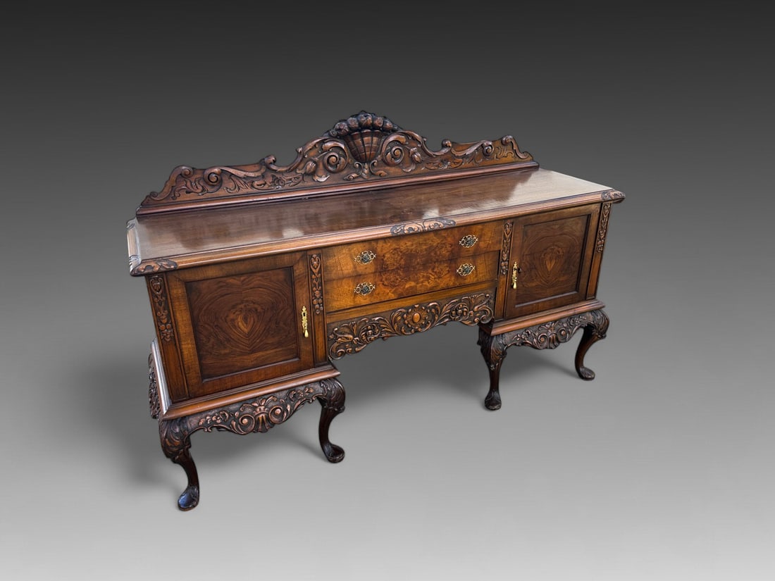CARVED MAHOGANY SIDEBOARD (1 of 3)