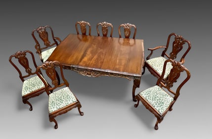9 PC. MAHOGANY TABLE AND CHAIRS SET