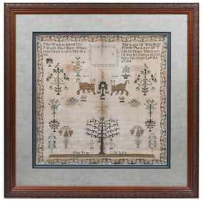 19TH-CENTURY FOLK ART TREE OF LIFE SAMPLER