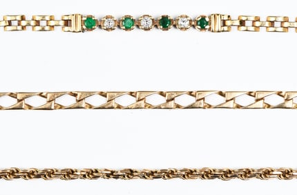 3PC. 14K BRACELET EMERALD & DIAMOND