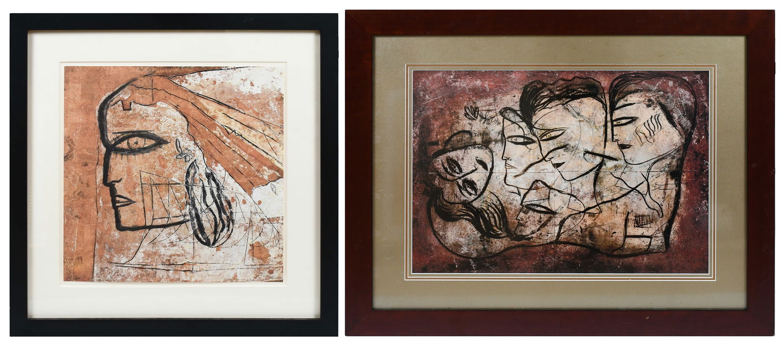 TWO JAMALI LIMITED EDITION PRINTS: JAMALI, (Indian/American, b. 1944): Two Limited Edition Prints: 1) Head Profile, 20” x 20”, signed lower left, framed, 30” x 30”; 2) Several Heads on a Stone Wall, 18.75”