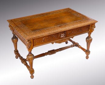 SINGLE DRAWER CARVED VICTORIAN CENTER TABLE