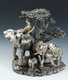 BRUNELL SILVERED ELEPHANT FAMILY SCULPTURE