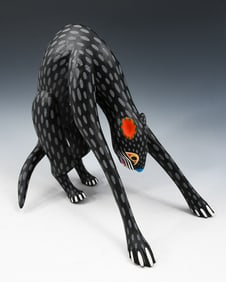 YOWLING JAGUAR WOOD CARVING BY MANUEL JIMENEZ