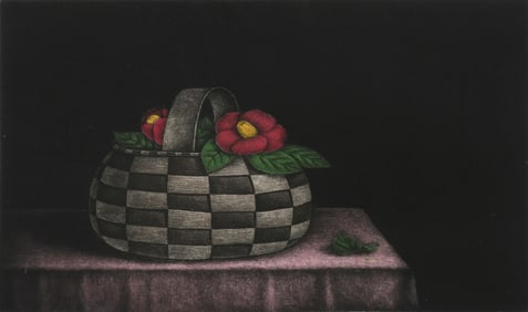 TOMOE YOKOI MEZZOTINT FLOWERS IN BASKET