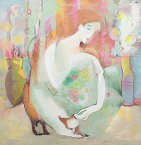 NATALYA ROMANOVSKY PAINTING WOMAN WITH CAT