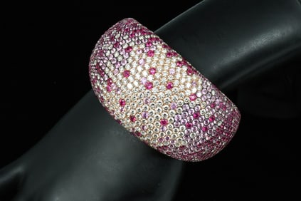 SPECTACULAR 18K DIAMOND RUBY & PINK SAPPHIRE CUFF