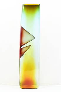 CZECH PAVEL HLAVA ART GLASS VASE: CZECH PAVEL HLAVA ART GLASS VASE: Pavel Hlava (Czech, 1924-2003) vase glass signed with triangular punctures. Pavel Hlava at the underside. Approx. 22.5" h x 5.5" w x 3" d.