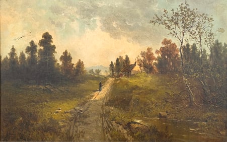 LARGE ANTIQUE PAINTING “THE PATH HOME”