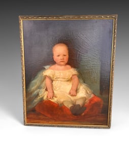 19TH CENTURY PORTRAIT PAINTING OF AN INFANT