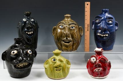 6 PC. NORTH CAROLINA POTTERY FACE JUGS