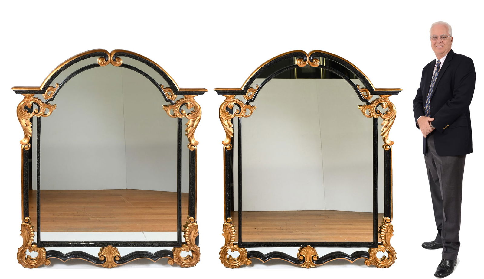 PAIR OF HARRISON & GIL DAUPHINE EBONIZED MIRRORS (1 of 7)