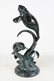 PATINATED BRONZE MANATEE FAMILY SCULPTURE