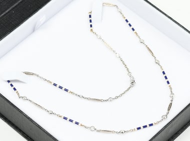 PLATINUM/14K ART DECO DIAMOND ENAMEL NECKLACE