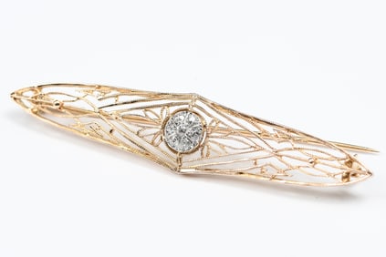 14K DIAMOND BAR PIN EARLY VICTORIAN