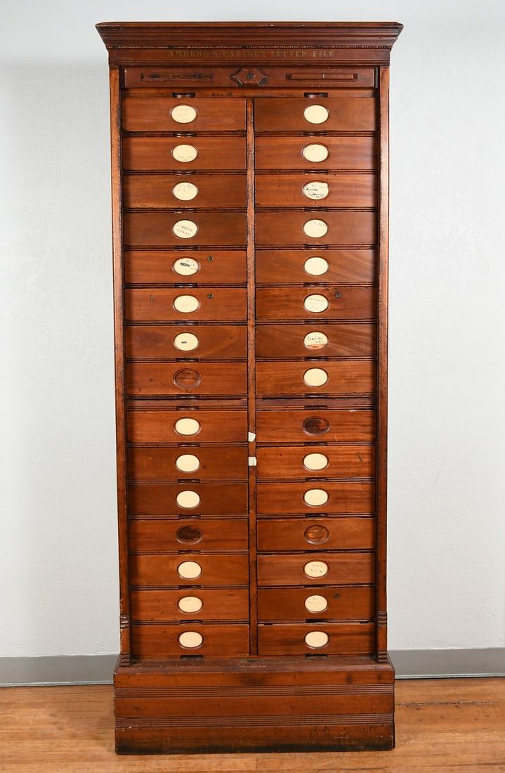 RARE AMBERG'S MAHOG ROLL TAMBOUR DOOR FILE CABINET (1 of 8)