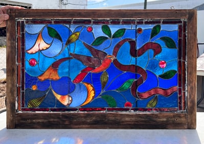 AMERICAN PAINTED STAINED GLASS WINDOW