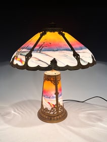 REVERSE PAINTED RIBBED GLASS LAMP